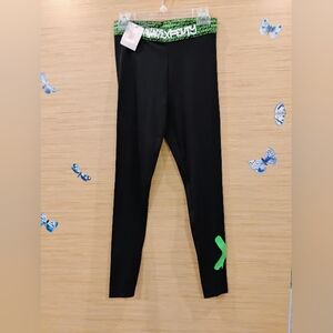 Savage X Fenty Black Leggings with Neon Green Accents